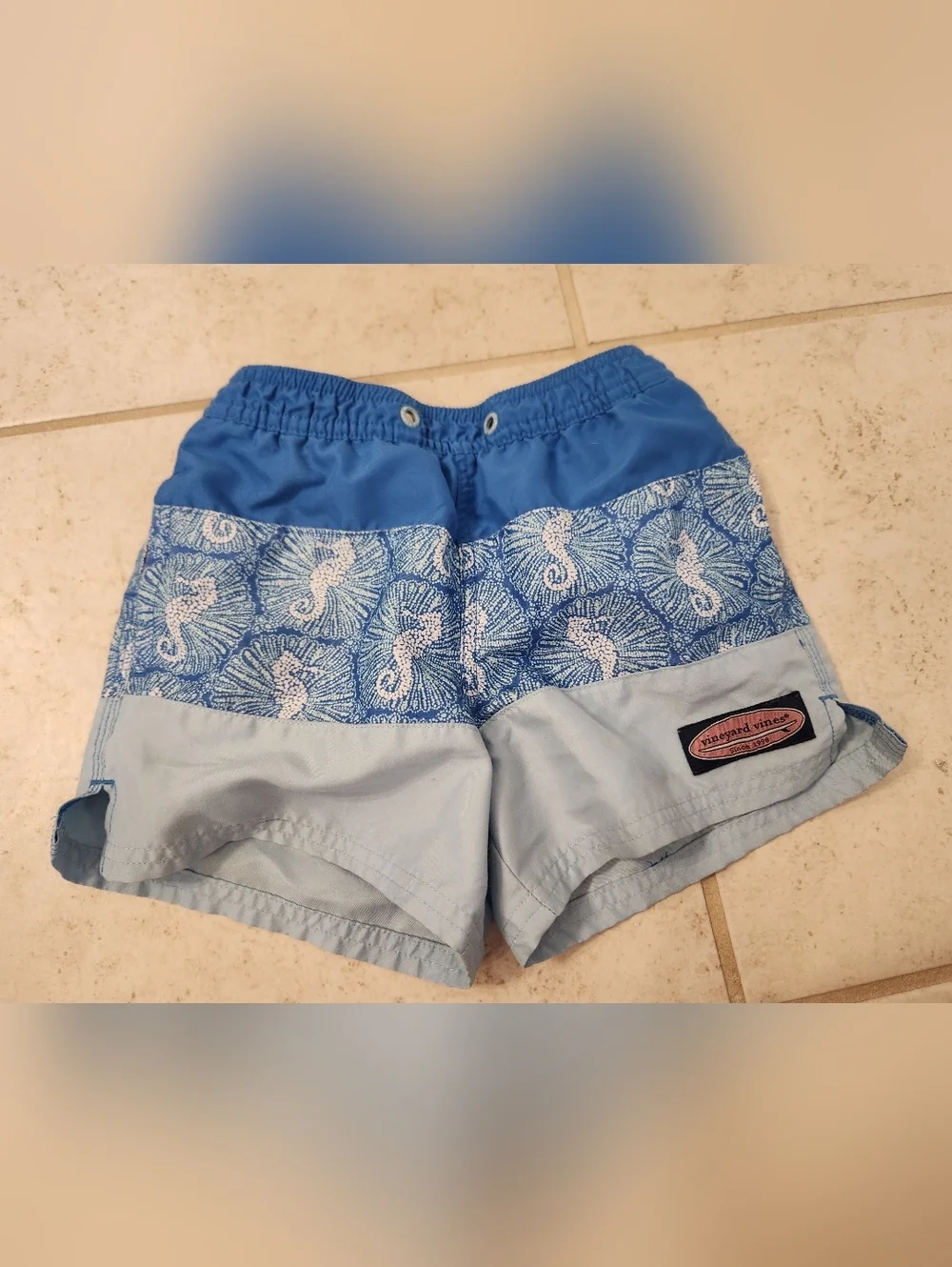 Vineyard Vines Fish Print Blue Swim Trunks‎ Boys Size 3t Seahorse #G1206